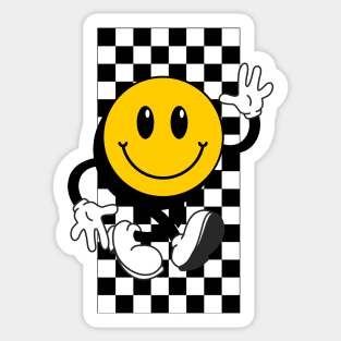 Retro Smile Face Chess Black White Sticker